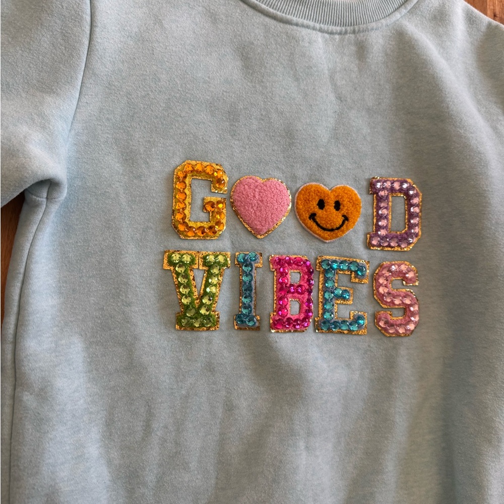 Lola + The Boys Girls Good Vibes‎ Sequin Patch Sweatshirt Blue Size 14